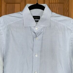 Ermenegildo Zegna Light Blue Checkered Dress Shirt 15.5